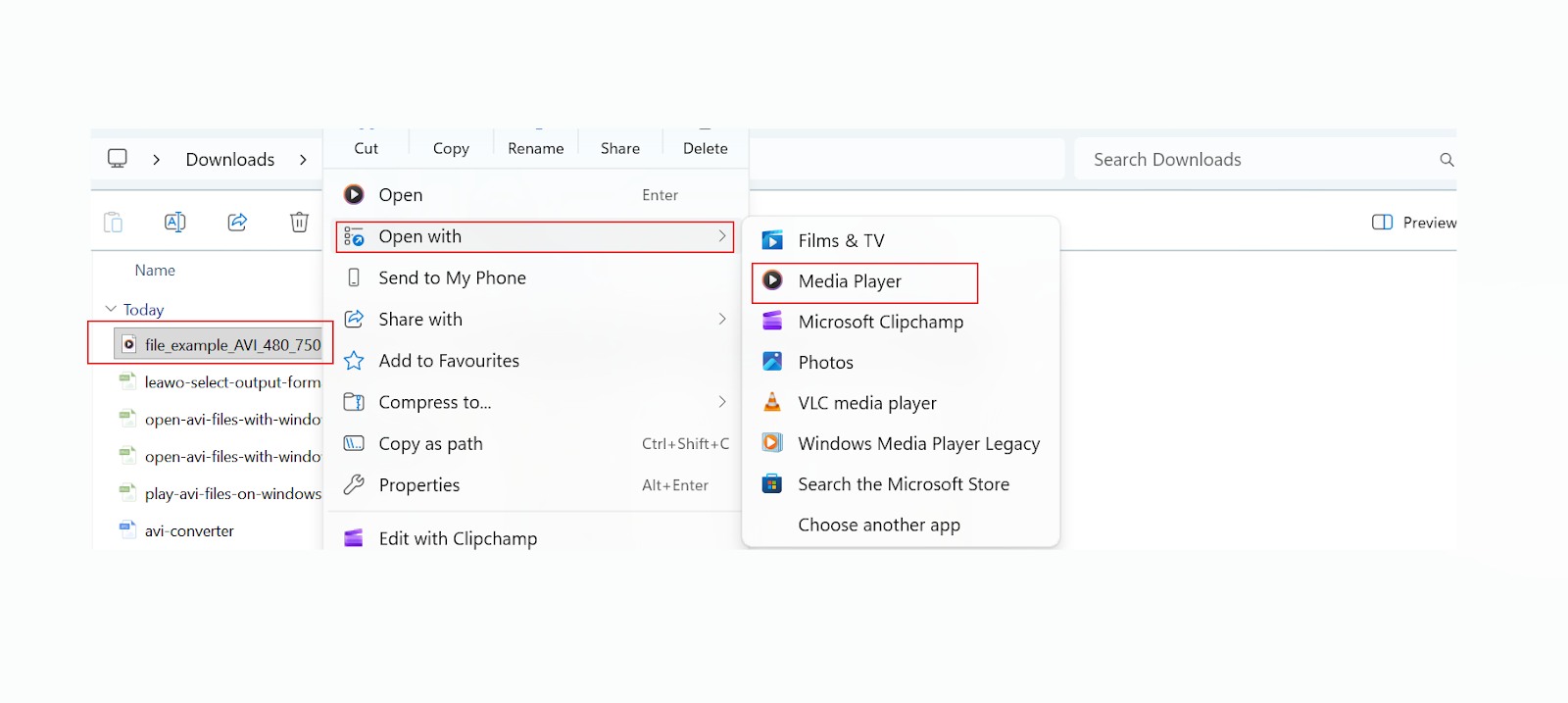open avi files with windows media players
